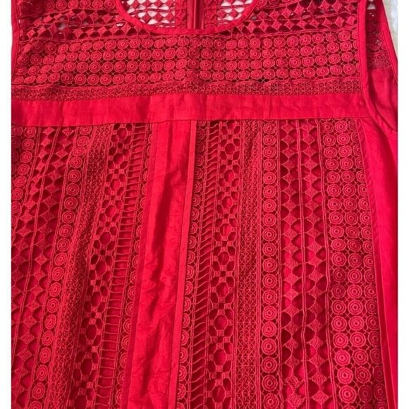 J Crew Sz S Red Crochet Lace Shift Mini Dress Sundress Sleeveless - Picture 9 of 16